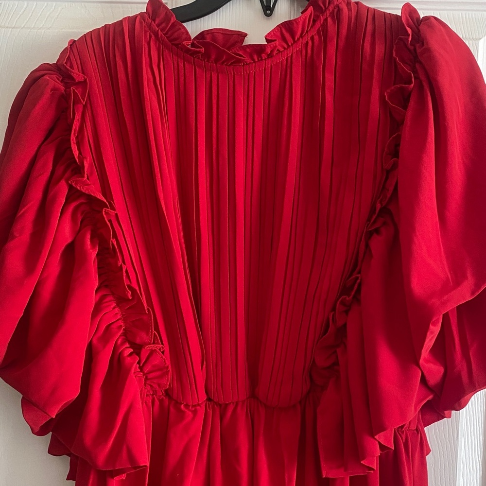 Chic Red Ruffled Maxi Dress - Picture 2 of 5